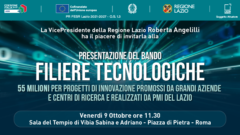 Presentazione del nuovo Bando Filiere Tecnologiche – Regione Lazio